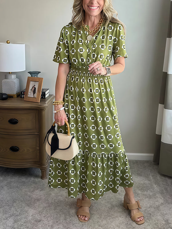 CLEARANCE🔥 Summer Elastic Waistband Printed Dress