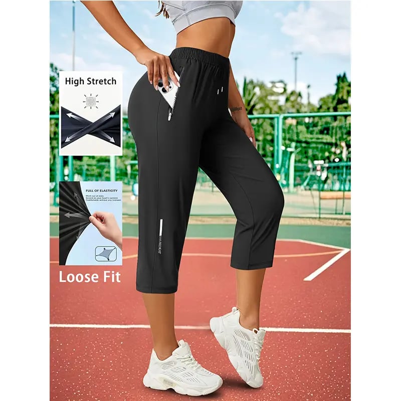 📦📦Women’s Capri Pants – Loose Fit, Summer Drawstring Waist, Zipper Pockets, Breathable High-Stretch Fabric, Suitable for Everyday Wear