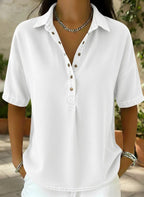 🔥Women's Relaxed Denim-Style Button Detail Top