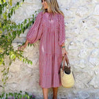 Puffy Sleeve Floral Pattern Elegant Boho Dress