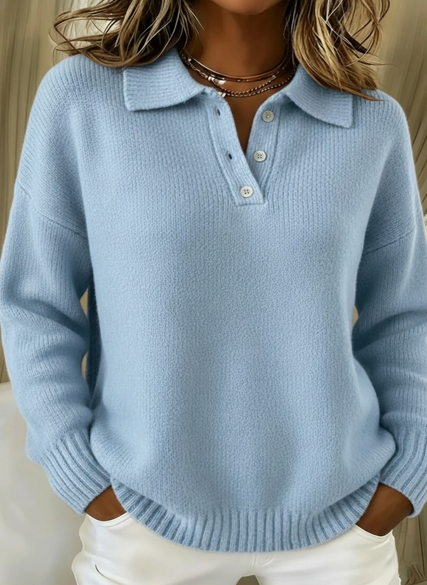 📦📦CLEARANCE SALE🔥Classic Polo Neck Button-Down Solid Color Sweater Top