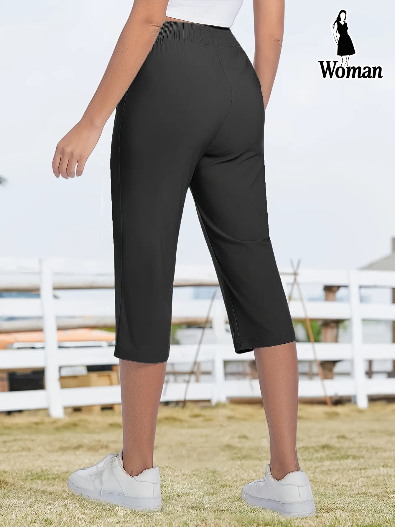 📦📦Women’s Capri Pants – Loose Fit, Summer Drawstring Waist, Zipper Pockets, Breathable High-Stretch Fabric, Suitable for Everyday Wear