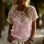 Women's Vintage Pearl & Floral Patchwork Casual Top