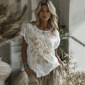 Women's Vintage Floral Art Linen Blend Comfy T-shirt