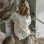 Women's Vintage Floral Art Linen Blend Comfy T-shirt