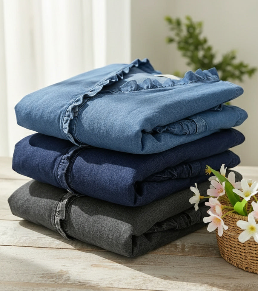 📦📦LAST DAY SAVE 49% ⏰Women's Casual Denim V-Neck Ruffled Shirt