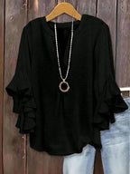 💝💝Women's plus size shirt with puff sleeves and a V-neck, elegant floral pattern, comfortable and stylish, perfect for everyday wear