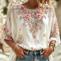 Women's Retro Bohemian Style Rose Print Comfortable Cotton Linen Top