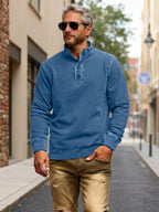 NEW🔥 Men's Retro Casual Stand Collar Button Solid Color Sweatshirt