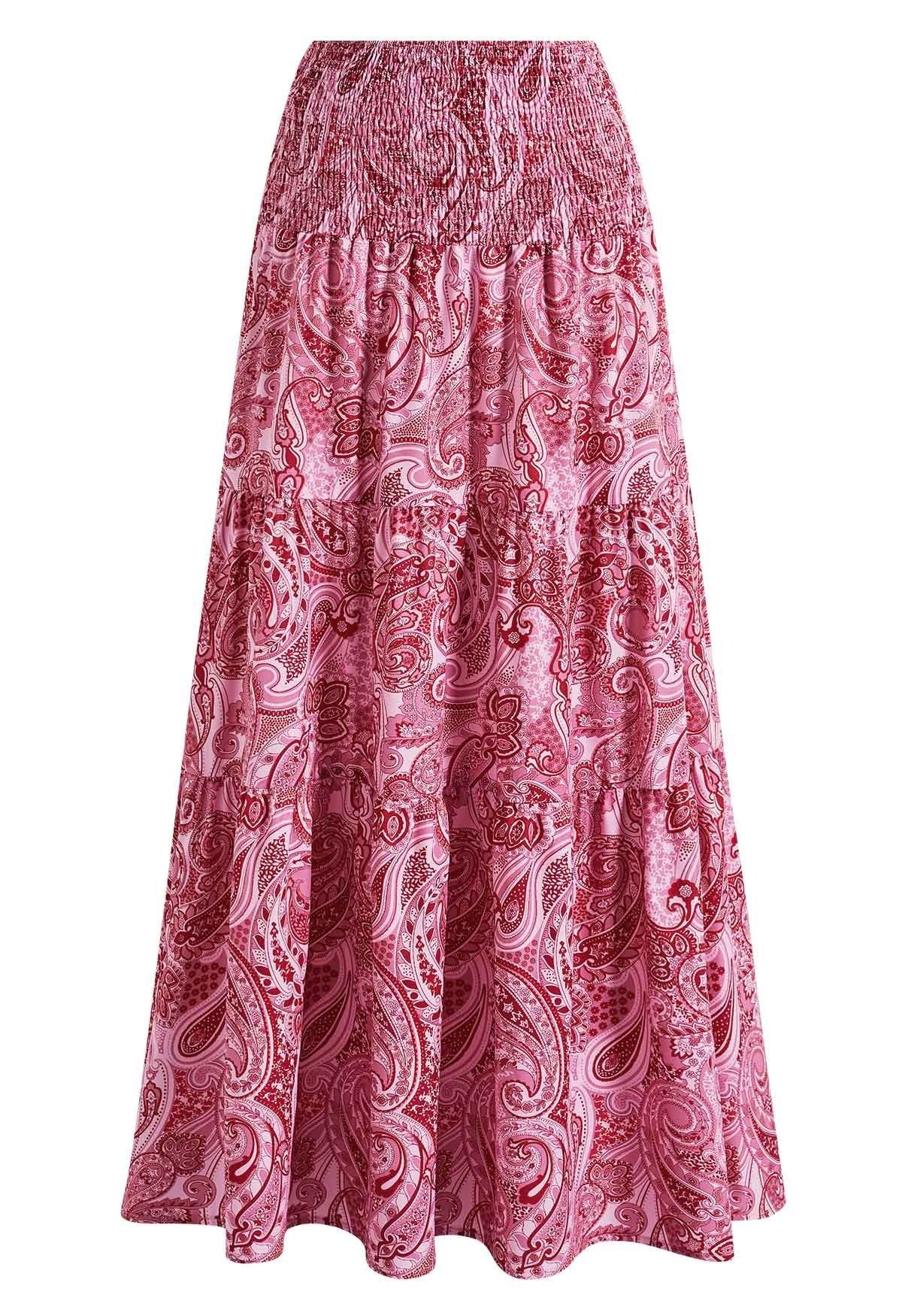 Women Printed Tiered Flared Maxi Skirt