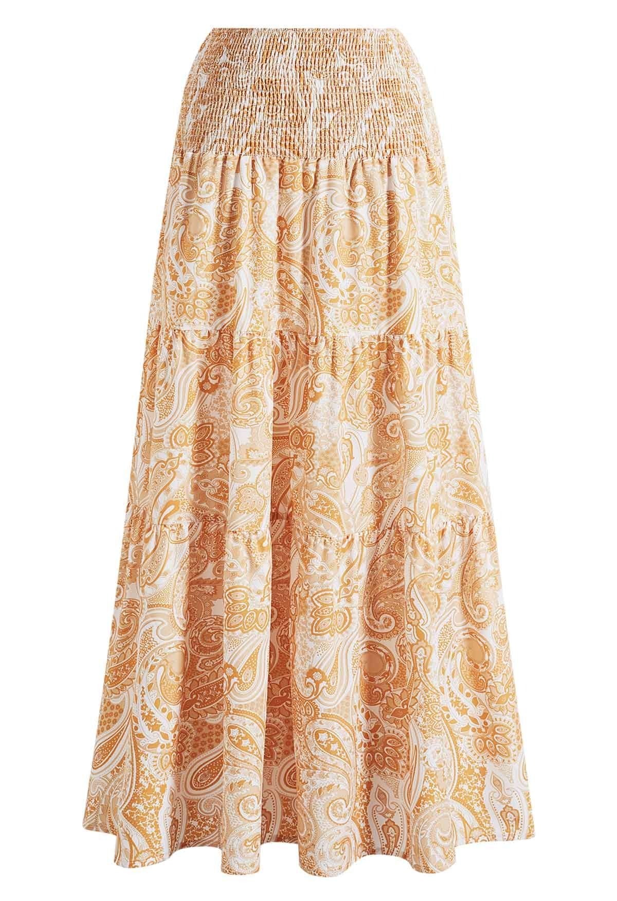 Women Printed Tiered Flared Maxi Skirt