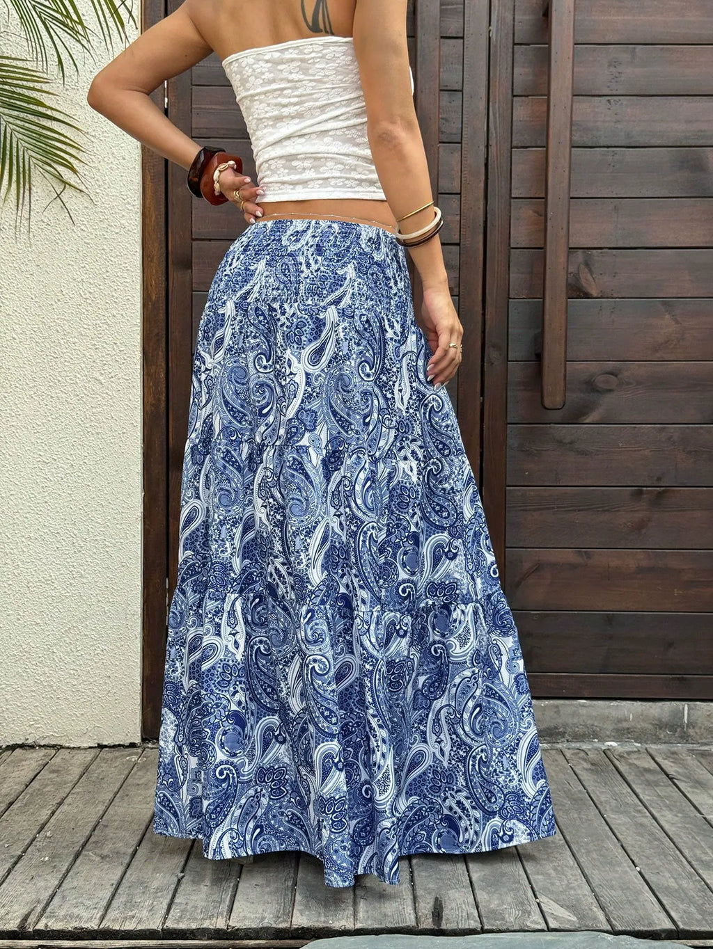 Women Printed Tiered Flared Maxi Skirt
