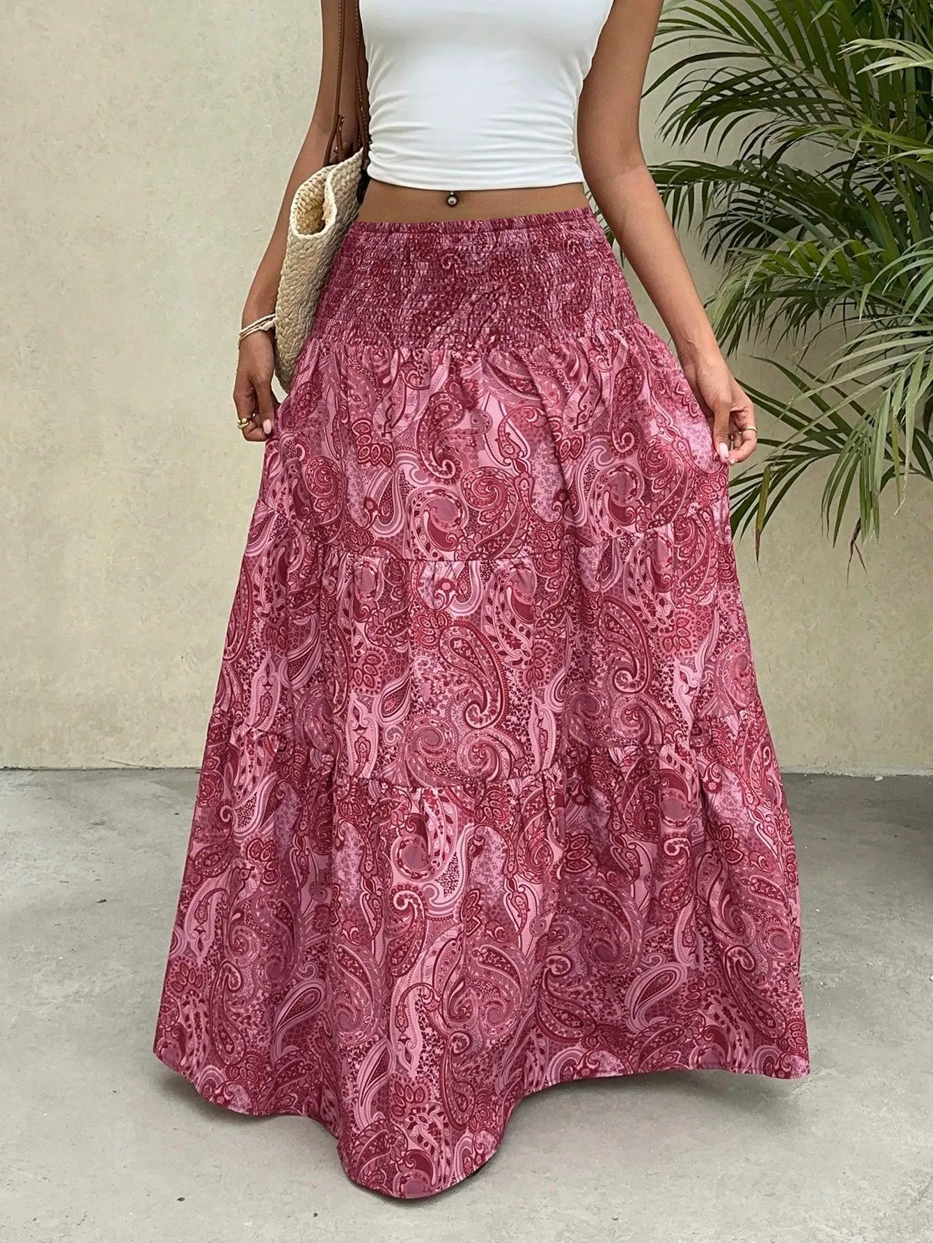 Women Printed Tiered Flared Maxi Skirt