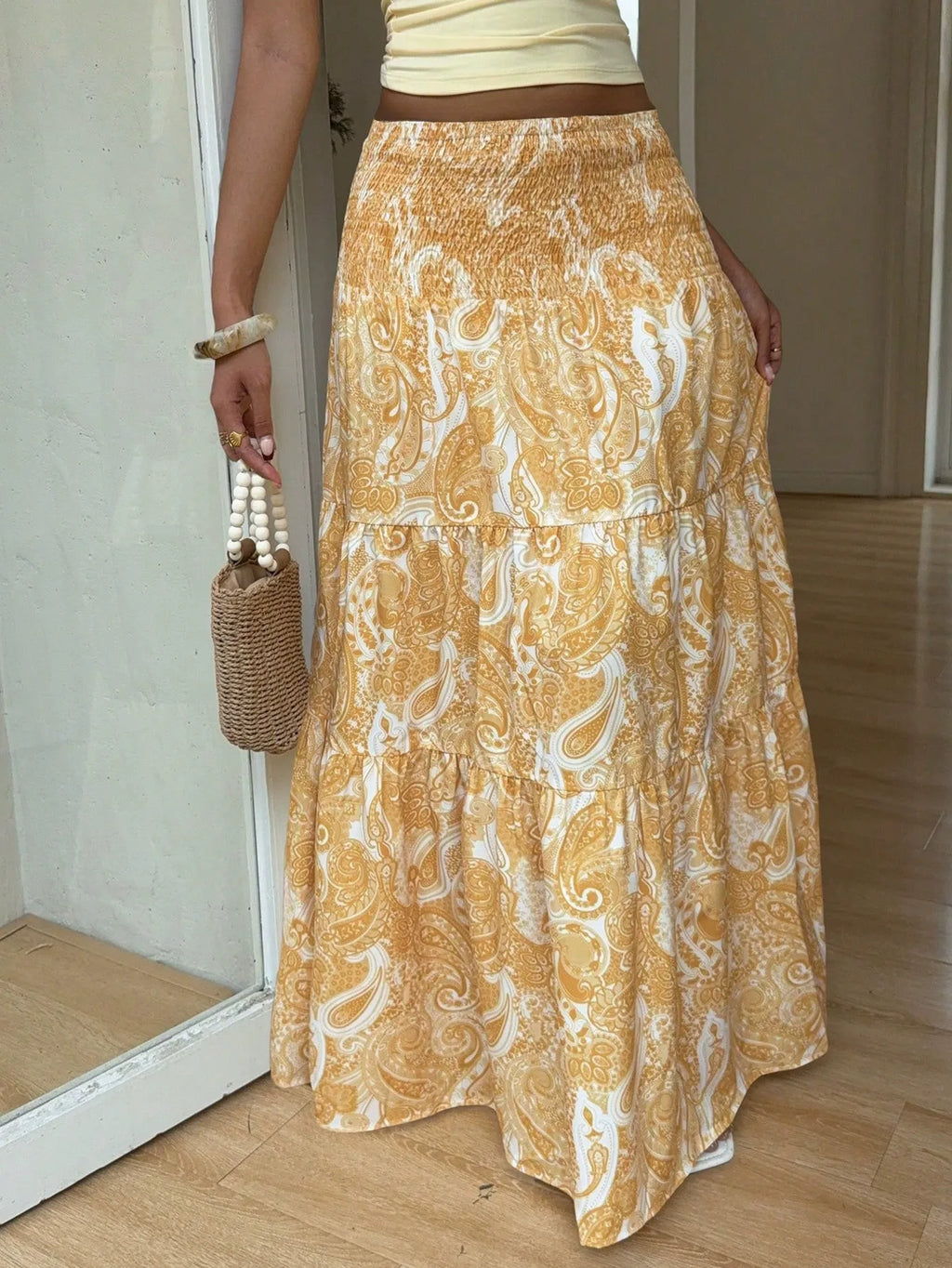 Women Printed Tiered Flared Maxi Skirt