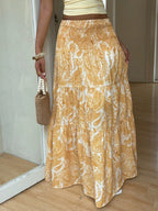 Women Printed Tiered Flared Maxi Skirt