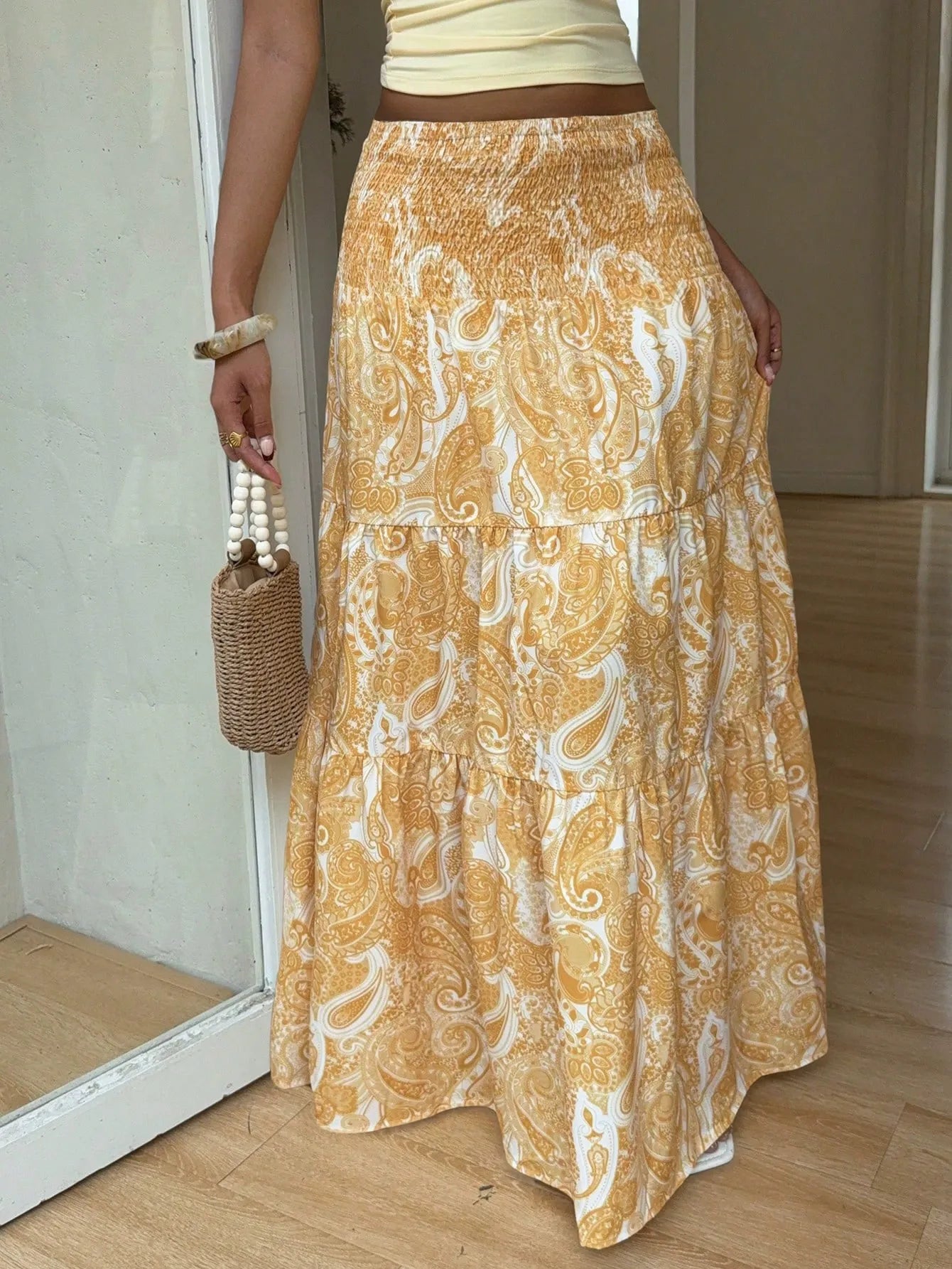 Women Printed Tiered Flared Maxi Skirt