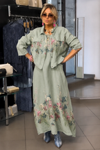 💝💝Floral Meadow Linen-Blend Maxi Dress & Cropped Shirt Set