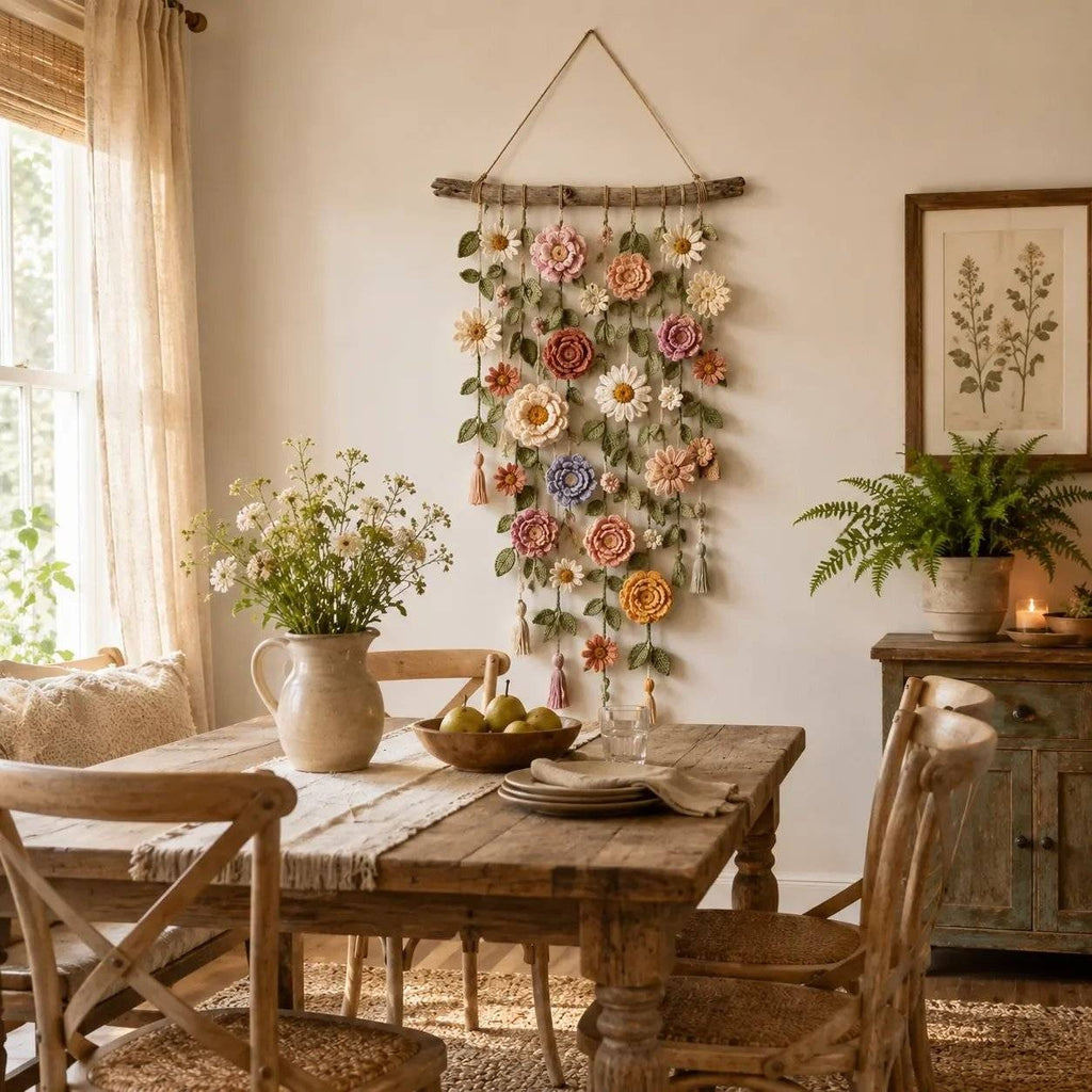💝💝Bohemian style crochet flower wall hanging decoration