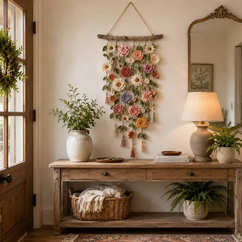 💝💝Bohemian style crochet flower wall hanging decoration