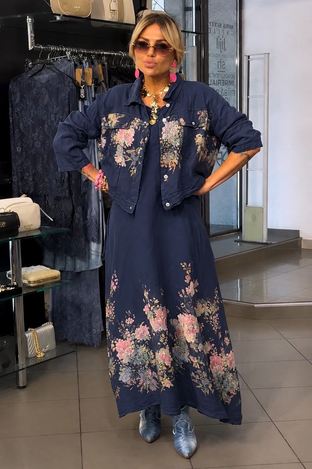 💝💝Floral Meadow Linen-Blend Maxi Dress & Cropped Shirt Set