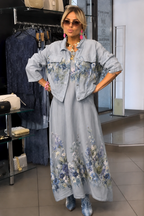 💝💝Floral Meadow Linen-Blend Maxi Dress & Cropped Shirt Set