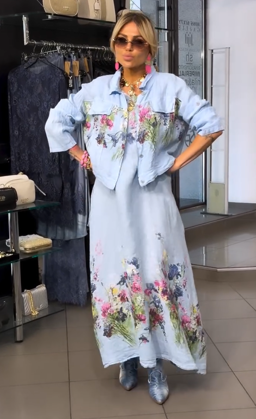 💝💝Floral Meadow Linen-Blend Maxi Dress & Cropped Shirt Set