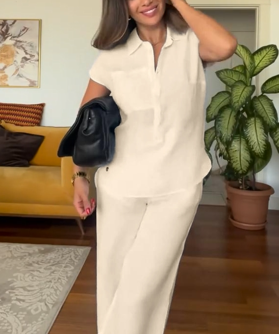 📦📦LAST DAY SAVE 49% ⏰Women's Summer Linen Casual Shirt Wide-Leg Pants Two-Piece Suit(Buy 2 Free Shipping)