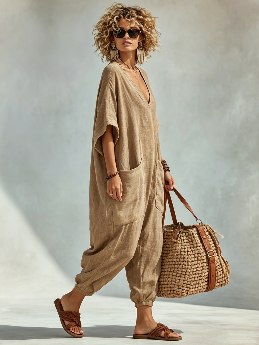 📦📦LAST DAY SAVE 49% ⏰Oversized Linen-look Cotton V-neck Harem Jumpsuit