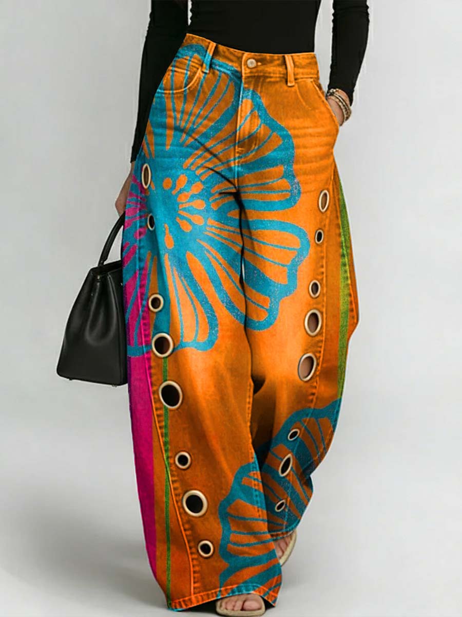 📦📦LAST DAY SAVE 49% ⏰Women's Retro Floral Art Print Casual Stylish Hollow Pants