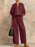 📦📦LAST DAY SAVE 49% ⏰Stylish Cozy Shirt &amp; Wide-Leg Pants Linen Cotton Two-Piece Set