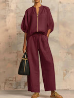 📦📦LAST DAY SAVE 49% ⏰Stylish Cozy Shirt &amp; Wide-Leg Pants Linen Cotton Two-Piece Set