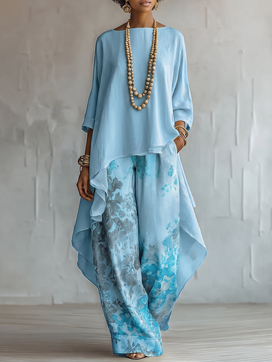 🎉Anniversary Offer 50% OFF— Elegant Artistic Floral Print Two-piece Set