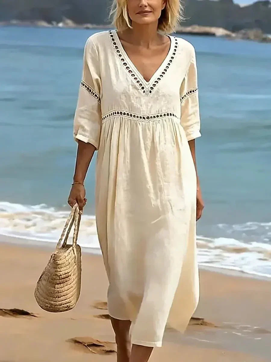 💝💝Women's Solid Color Retro Casual Stylish Vacation Cotton Dress