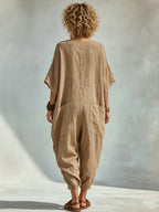 50% OFF NOW - Oversized Linen-look Cotton V-neck Harem Jumpsuit