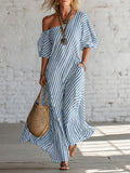 Elegant And Classic Striped Off-shoulder Maxi Dress (Plus Size Friendly)