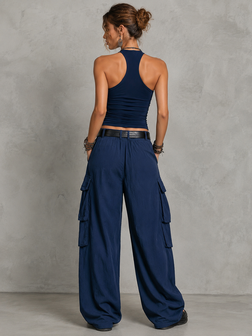 Casual & Cozy Cotton Vest and Cargo Pants Two-Piece Set