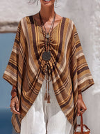 Boho-chic Style Striped Poncho Blouse