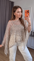 💝💝Women's Off-shoulder Irregular Hem Sequined Mesh Party Top