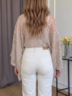 💝💝Women's Off-shoulder Irregular Hem Sequined Mesh Party Top