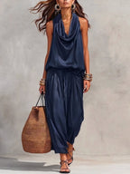 Women's Casual Halter-neck Wide-leg Jumpsuit With Cowl Neck