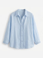 Casual Long-sleeve Linen-cotton Shirt With Spliced cutout Webbing