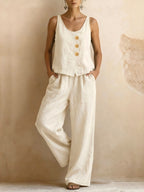 Women's Solid Color Art Casual Vest Top And Pants Two-piece Set