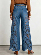 Women's High-waisted Loose-fit Embroidered & Paneled Wide-leg Jeans