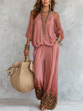 Women's Pink Leopard Ombre Wide-Leg Set