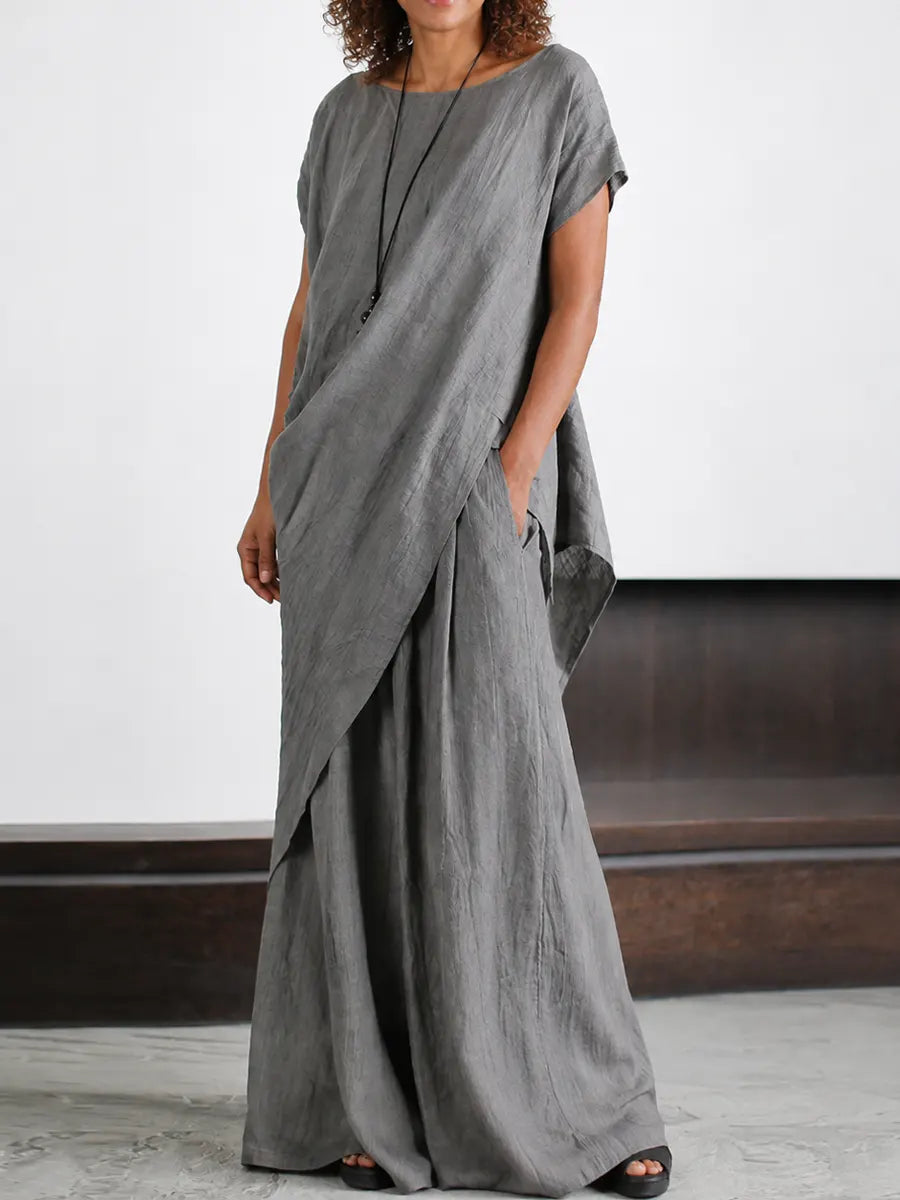 📦📦LAST DAY SAVE 49% ⏰Effortless Elegance Cotton Linen Set – Relaxed Draped Top & Flowing Wide-leg Pants