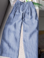 Women's Solid-color High-waisted Pleated Casual Loose Cotton-linen Wide-leg Pants