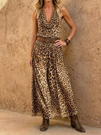 Women's Leopard Cowl Neck Sleeveless Maxi Dress