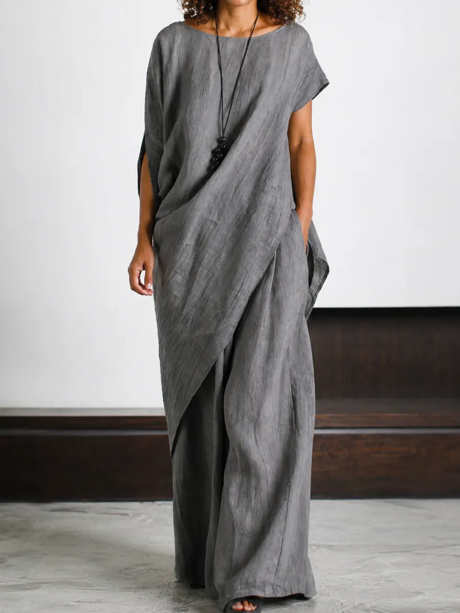 📦📦LAST DAY SAVE 49% ⏰Effortless Elegance Cotton Linen Set – Relaxed Draped Top & Flowing Wide-leg Pants