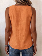 Women's Solid-color V-neck Sleeveless Casual Loose Cotton-linen Top