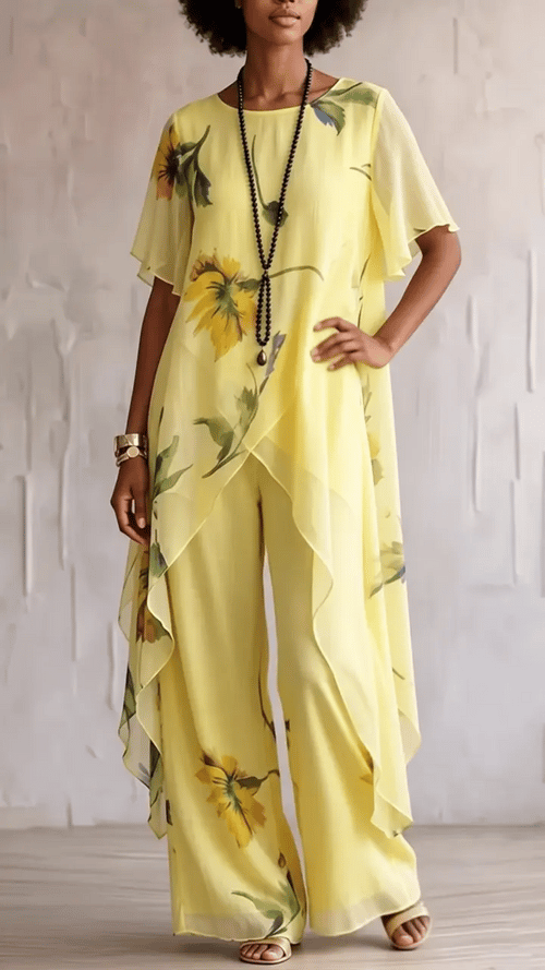 Elegant Artistic Sunflower Print Two-piece Set